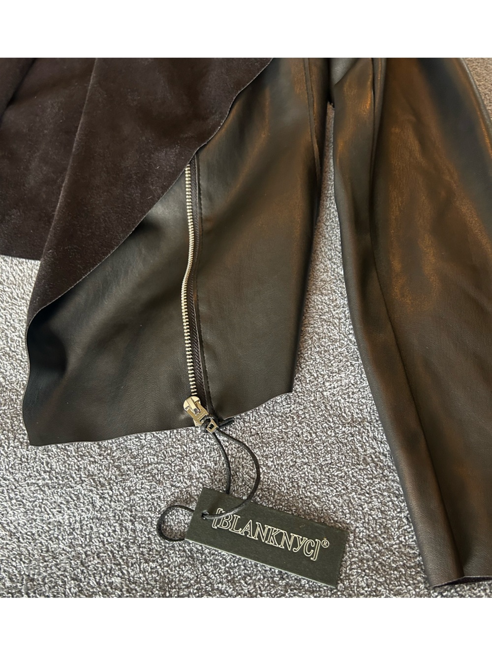 Blank NYC Black Leather & Suede Panel Asymmetric Zip Jacket - Picture 3 of 8